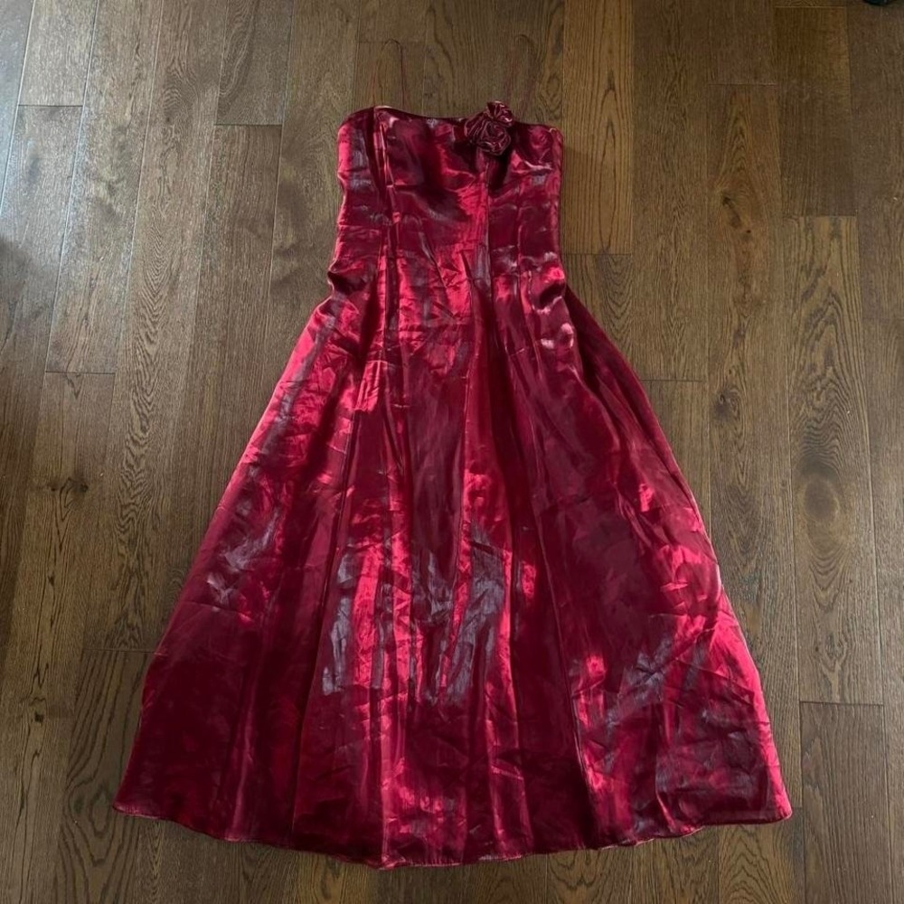 Debut Ruby Satin Dress w/ Rosette Detail Size 12